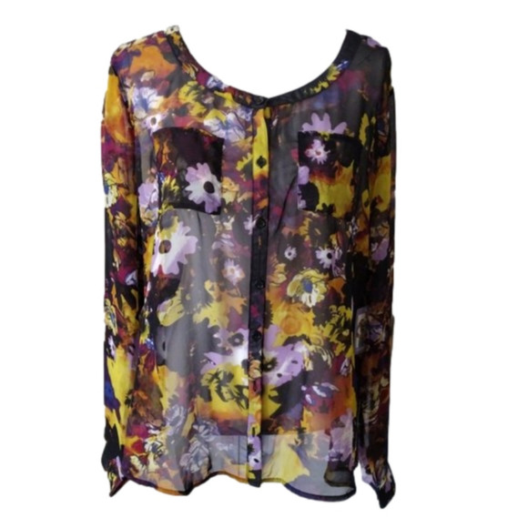 Nwt Newport News semi sheer floral button-down womens long sleeve blouse XXL - Picture 2 of 10